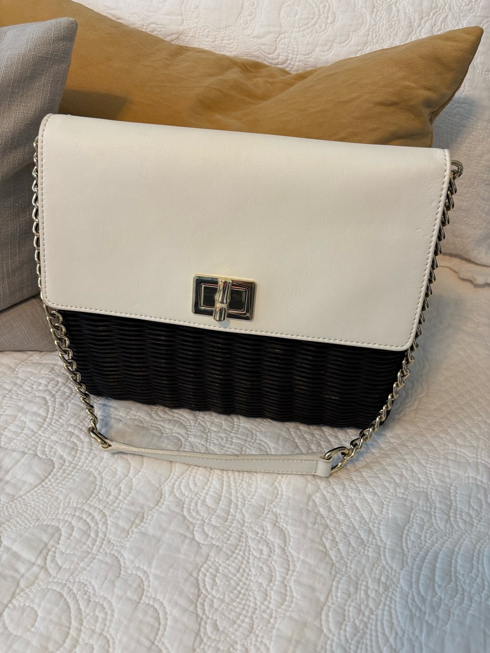 Talbots Chic Two-Tone White and Black Shoulder Bag